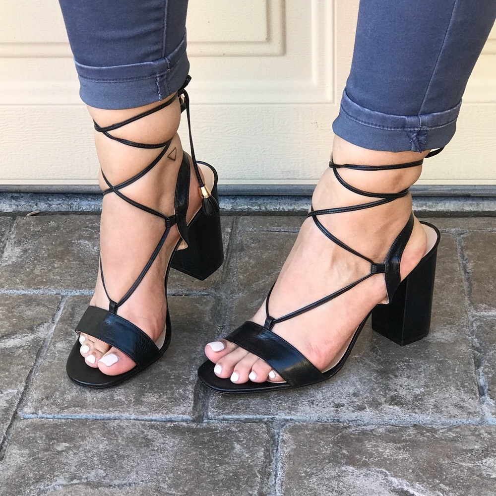 NIB Leather Ghillie Laces Slingback Kitten Sandal - Picture 4 of 5